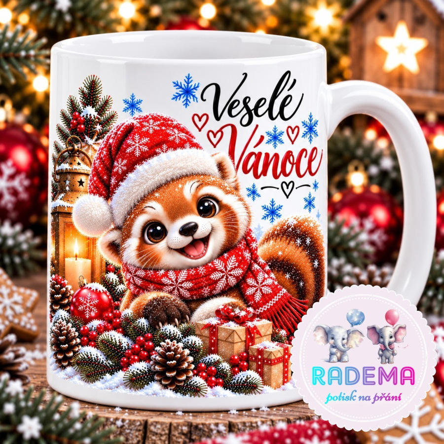 Hrnek keramický Veselé Vánoce - Červená panda