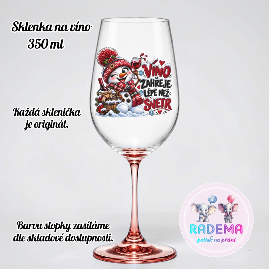 Sklenice na víno - Sněhulák - Víno zahřeje lépe než svetr
