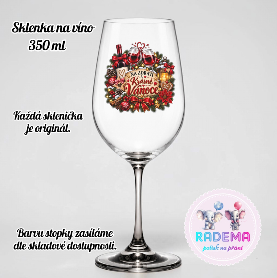Sklenice na víno - Vánoce - Na zdraví a krásné vánoce