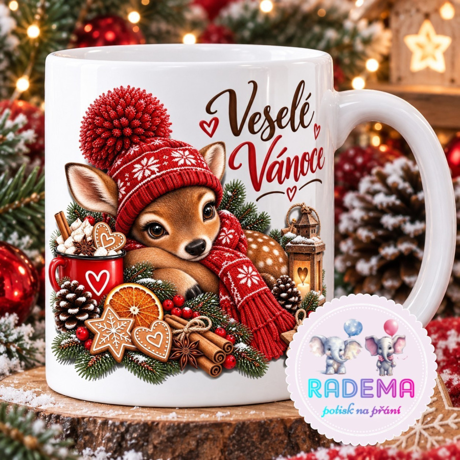 Hrnek keramický Veselé Vánoce - srnka na přání