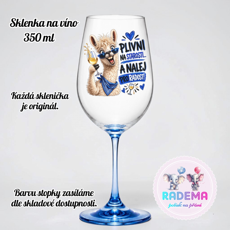 Dekorační sklenice na víno - Lama - Plivni na starosti.. III.