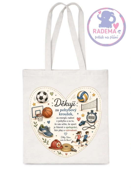 Plátěná taška - Děkuji - pohybový kroužek - škola / školka