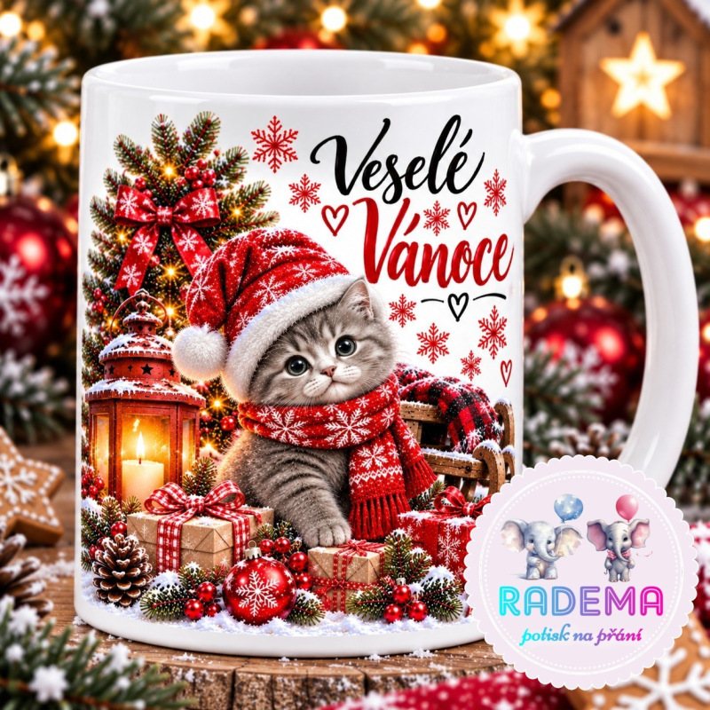 Hrnek keramický Veselé Vánoce - kočka IV. na přání