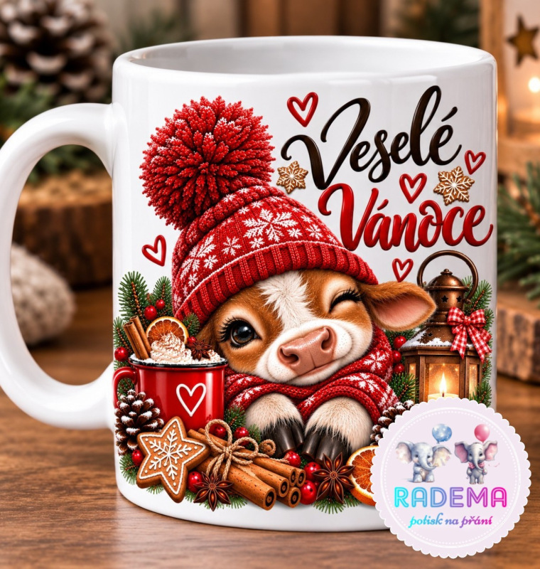 Hrnek keramický Veselé Vánoce - telátko na přání