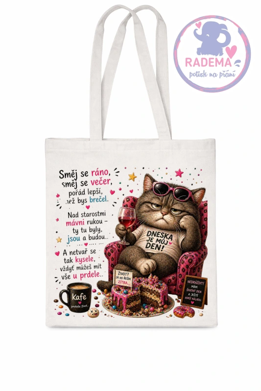 Plátěná taška - Kočka - Směj se ráno, směj se večer...