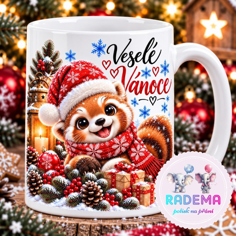 Hrnek keramický Veselé Vánoce - Červená panda