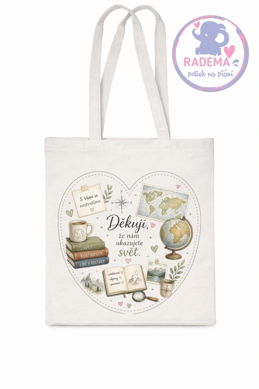 Plátěná taška - Děkuji - Zeměpis - škola