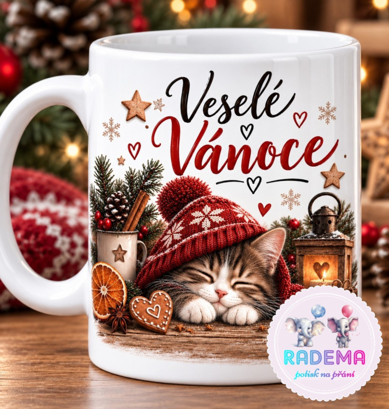 Hrnek keramický Veselé Vánoce - kočka na přání