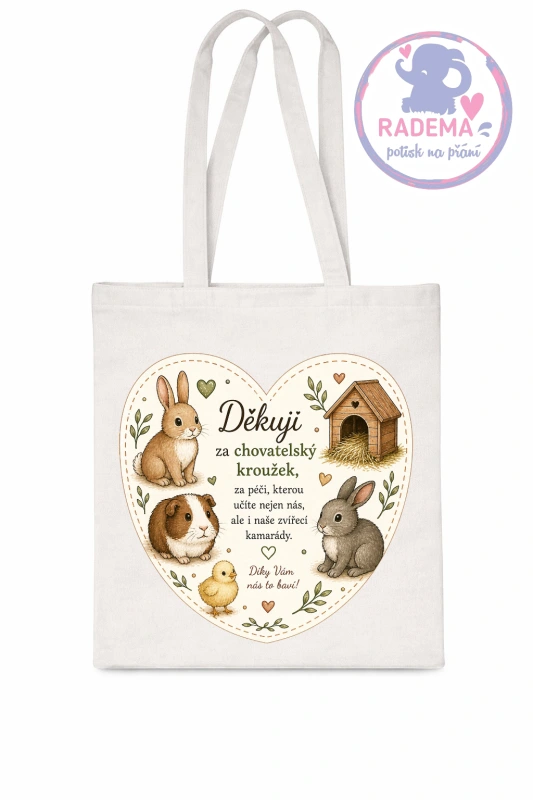 Plátěná taška - Děkuji - chovatelský kroužek - škola / školka