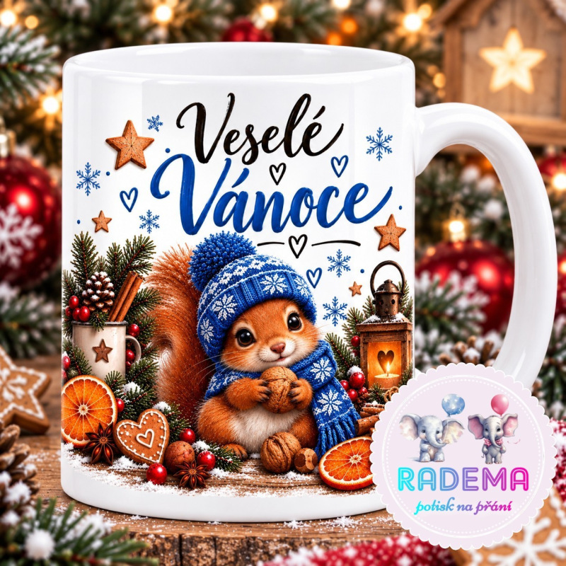 Hrnek keramický Veselé Vánoce - Veverka