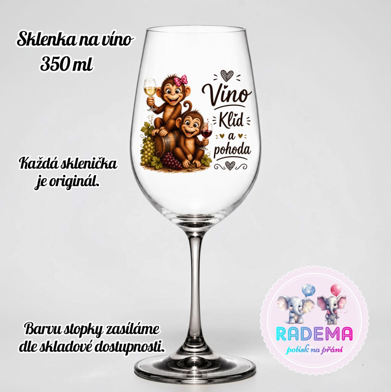 Sklenice na víno - Opice - Víno klid a pohoda