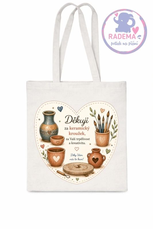 Plátěná taška - Děkuji - keramika - škola / školka