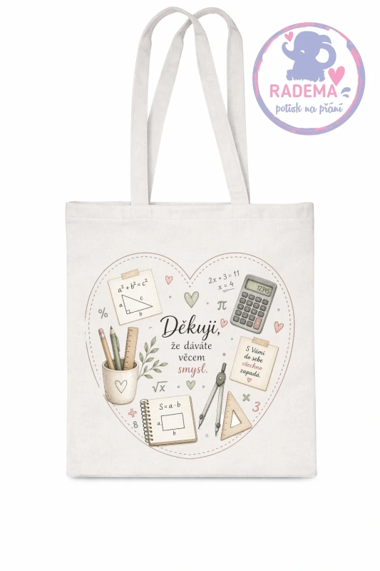 Plátěná taška - Děkuji - Matematika - škola