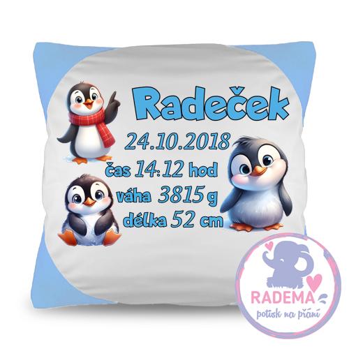 Polštář k narození miminka - kluk (tučňák)