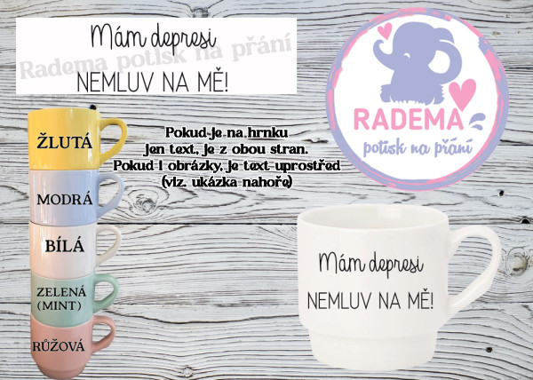 Hrnek stohovatelný barevný - Mám depresi nemluv na mě!