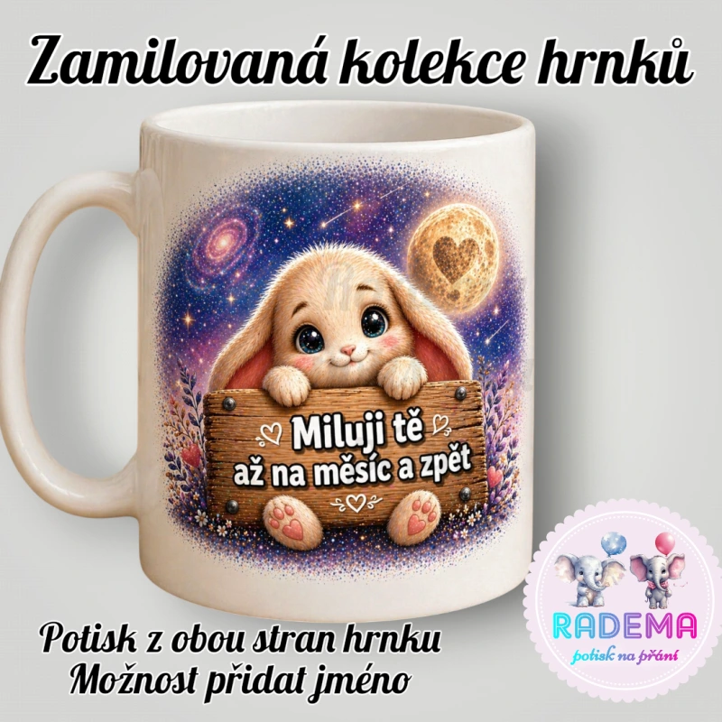 Hrnek Valentýn - Zajíček - Miluji tě až na měsíc a zpět
