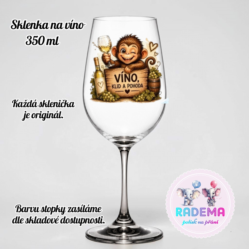Sklenice na víno - Opice - Víno klid a pohoda