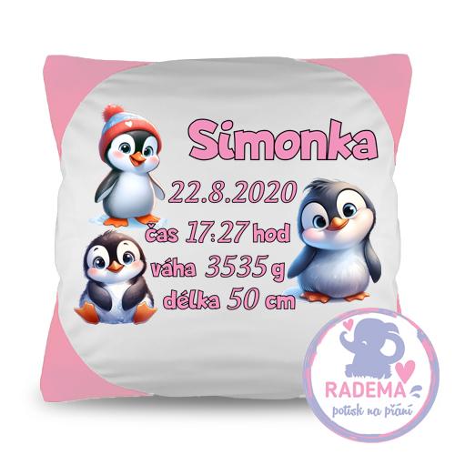 Polštář k narození miminka - holka (tučňák)