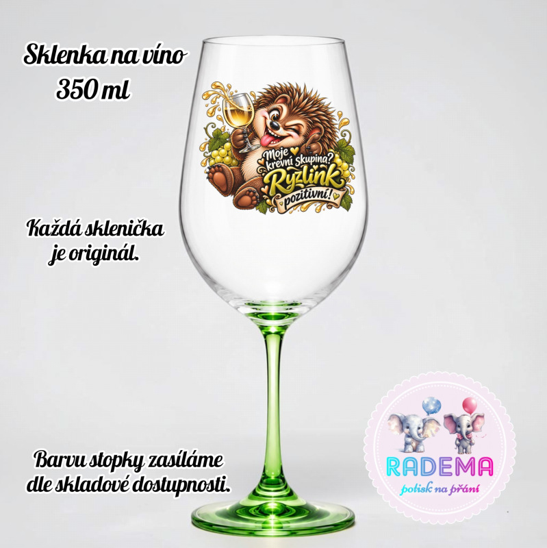 Dekorační sklenice na víno - Ježek - Moje krevní skupina?