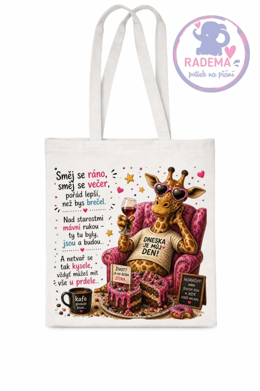 Plátěná taška - Žirafa - Směj se ráno, směj se večer...