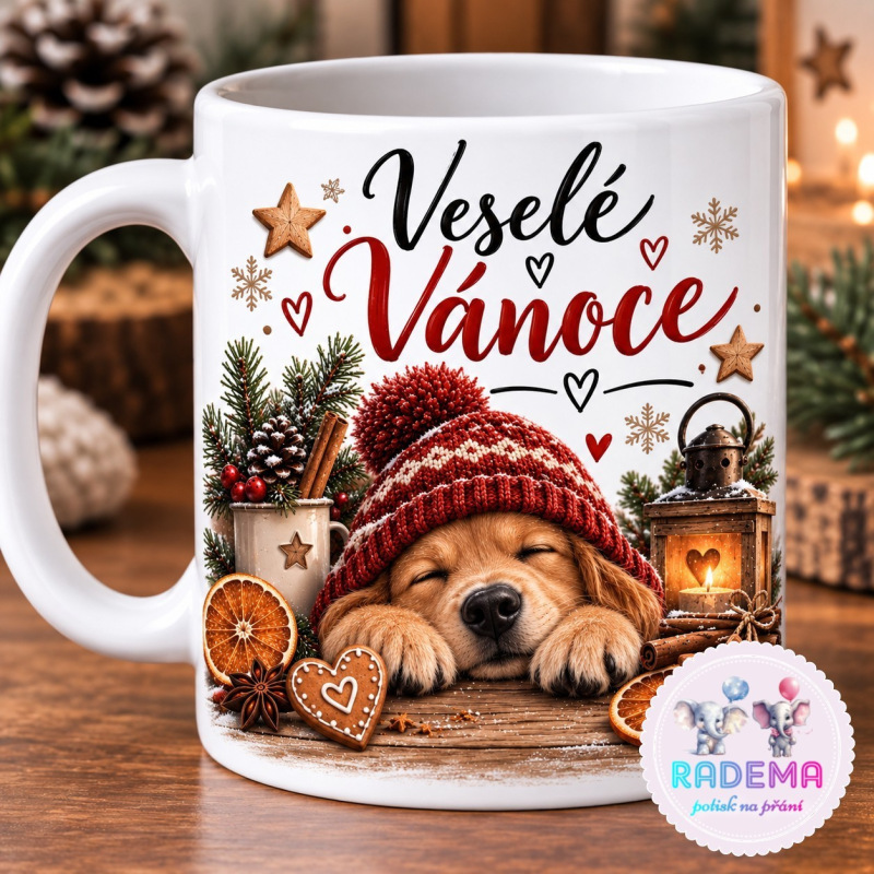 Hrnek keramický Veselé Vánoce - pejsek na přání