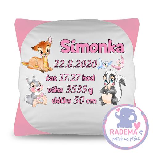 Polštář k narození miminka - holka (lesní zvířata)
