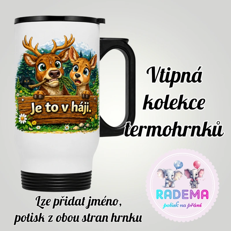 Cestovní termohrnek Vtípek - Jelen a srnka - Je to v háji