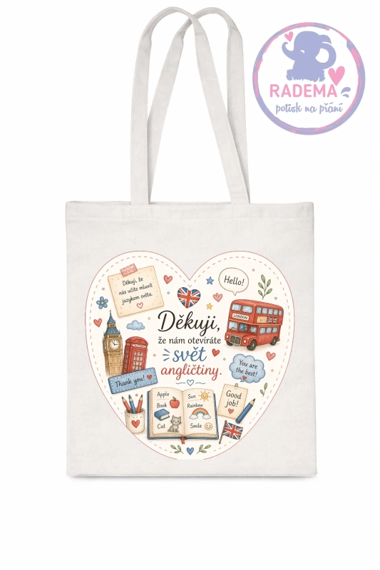 Plátěná taška - Děkuji -Anglický jazyk - škola