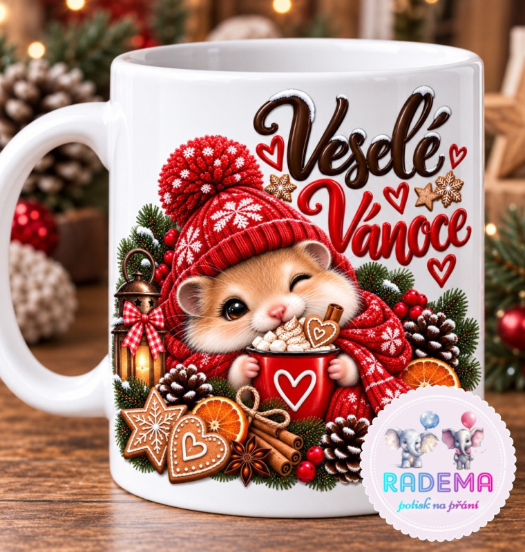 Hrnek keramický Veselé Vánoce - křeček na přání