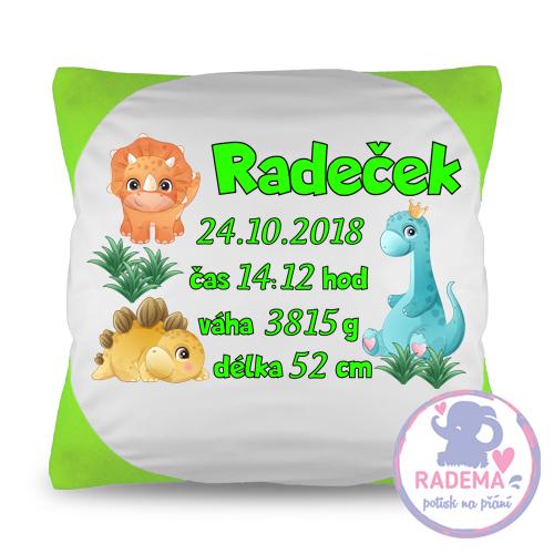 Polštář k narození miminka - kluk (dino)