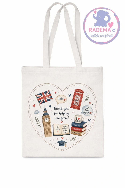 Plátěná taška - Děkuji -Anglický jazyk II. - škola