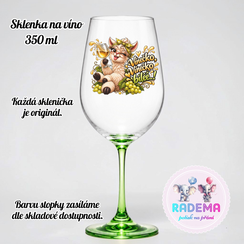 Dekorační sklenice na víno - Lama - Vínečko, vínečko bílé