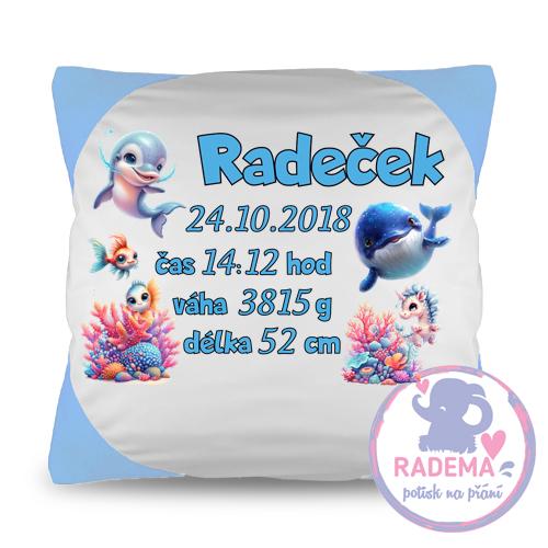Polštář k narození miminka - kluk (mořský svět)