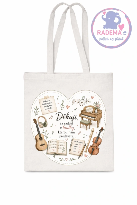 Plátěná taška - Děkuji -Hudební výchova - škola