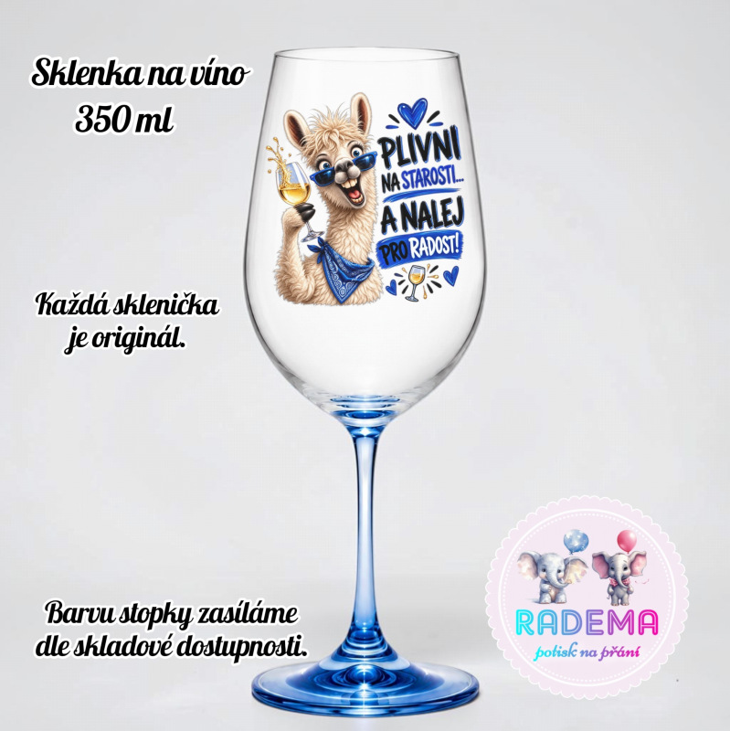 Dekorační sklenice na víno - Lama - Plivni na starosti.. III.