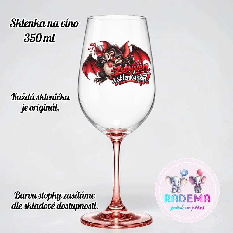 Dekorační sklenice na víno - Upír - Zuby ven a sklenku sem!