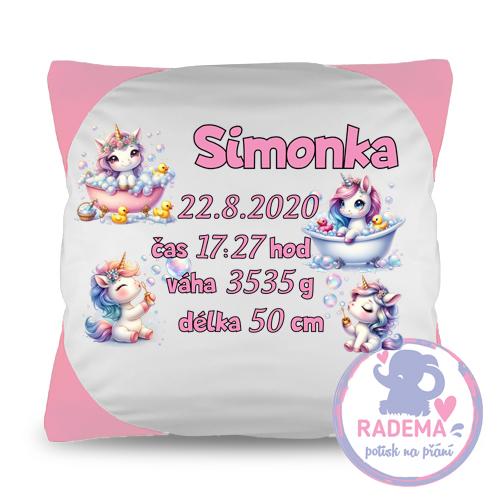 Polštář k narození miminka - holka (unicorn)