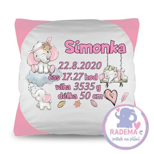 Polštář k narození miminka - holka (sloneček)