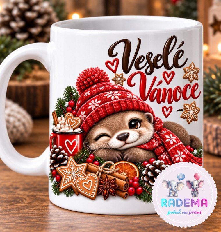Hrnek keramický Veselé Vánoce - vydra na přání