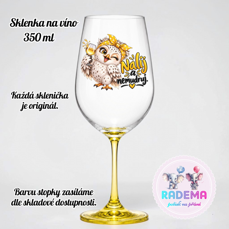Dekorační sklenice na víno - Sova - Nalij a nemudruj II.