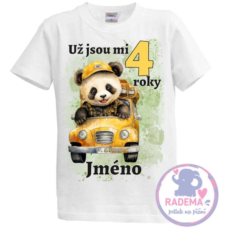 Narozeninové tričko Zvířata - Panda auto