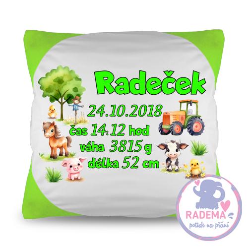 Polštář k narození miminka - kluk (farma)